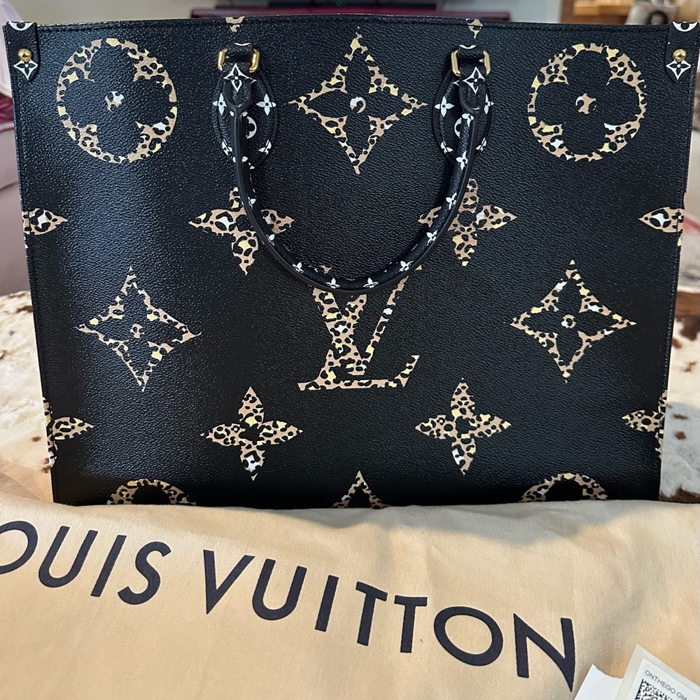 Louis Vuitton Black Tote with Leopard Monogram Accents